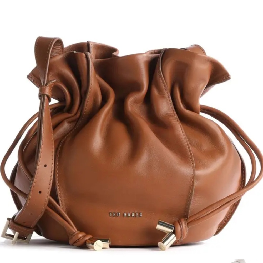 Ted Baker Brown Leather Drawstring Crossbody Bag